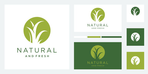 Green grass silhouette vector logo design - obrazy, fototapety, plakaty