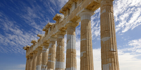 Facade and columns of the Parthenon temple on the Athenian Acropolis, Greece