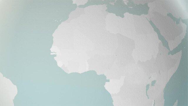 World Map Senegal Zoom in Stylised Spherical White Shades 4K 60 FPS