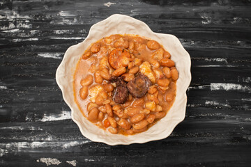 typical portuguese dish with beans and smoked sausages