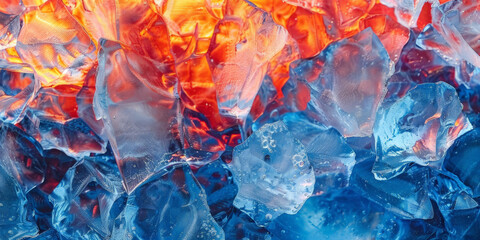 abstract blue and red ice background, banner poster design, ice cubes on blue red background
