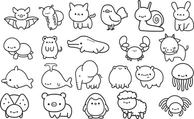 Cute animal drawing set icon vector 