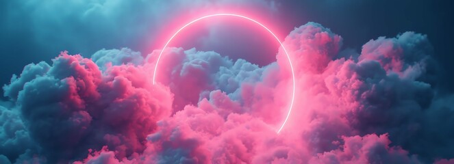 Panoramic View Pink Light Circle Clouds