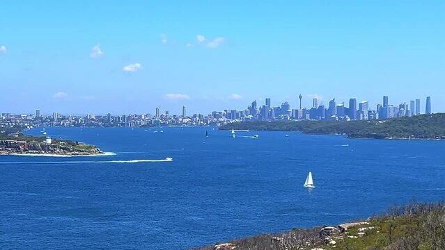 Sydney Harbour viewed from North Head Manly views of South Head Sydney CBD Mosman circular quay double bay north Sydney Taronga zoo  yacht ferry speed boats rock cliffs NSW Australia