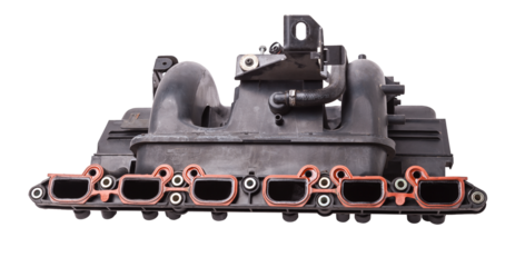 Intake manifold plastic housing with a system for adjusting the air flow to the engine. Repair and replacement of spare parts of vehicles in a car service.