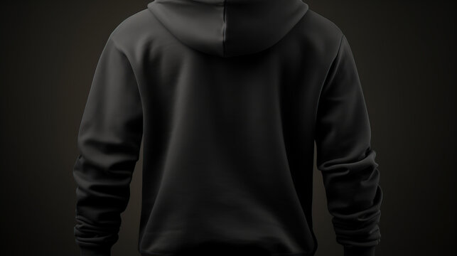 black hoodie seen from behind with an elegant black background generative ai