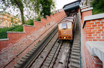 Budapest Castle Hill Funicular. Hungary. Vintage carriages.