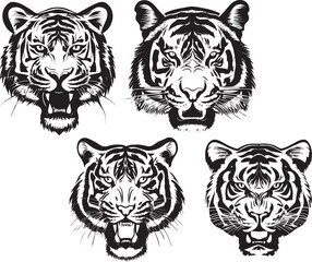 Black and White Tiger Vector Logo Animal Head