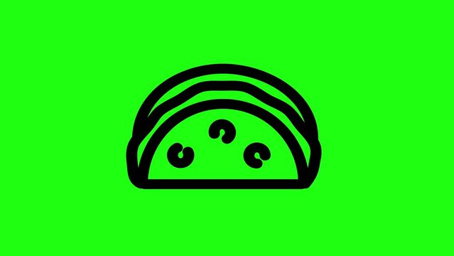 Testy tacos, Taco with tortilla shell Mexican lunch line art video, food eat restaurant and green screen video