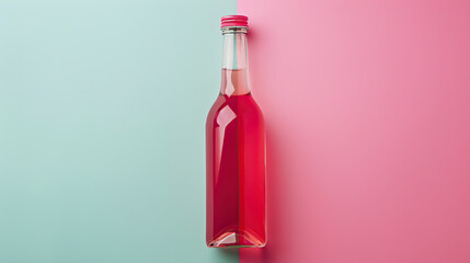 bottle with a soft pink and green background generative ai - obrazy, fototapety, plakaty