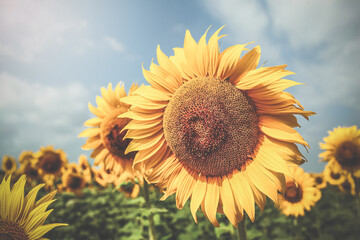 Obraz premium Closeup of a large sunflower in spring.