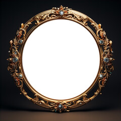 Vintage oval round photo frame isolated over transparent background Baroque Victorian ornate border...