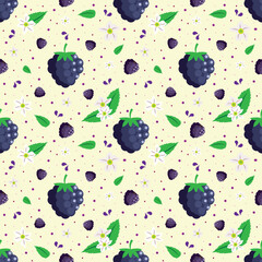 Blackberry Seamless Vector Fruit Pattern