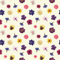 Dried Pressed Flower Seamless Vector Pattern