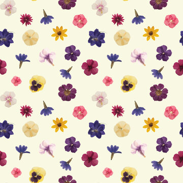 Dried Pressed Flower Seamless Vector Pattern