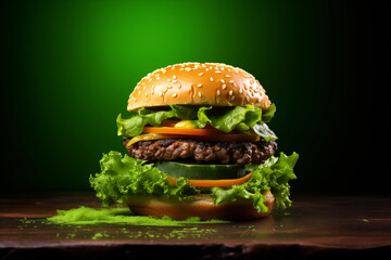 St. Patrick’s Day. Green burger background. Clover, shamrock. Card template. Banner..