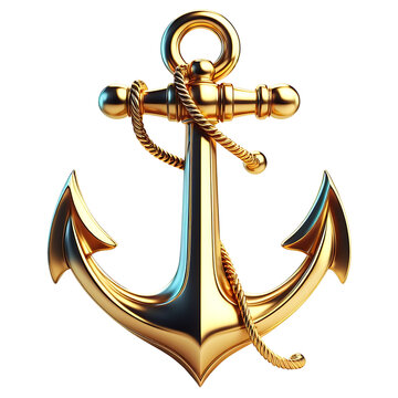golden anchor with rope  isolated on transparent background AI Generated 