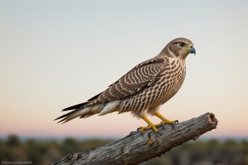 A Peregrine Falcon perched on a branch of a dry tree