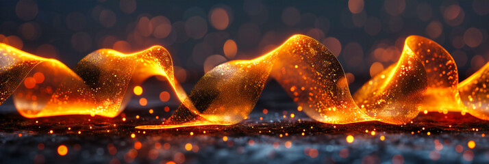 Golden Glowing Abstract Background, Shiny Sparkle and Wave Motion Design, Luxury and Bright...
