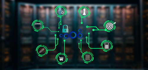 concept: abstract hologram of digital company graphic on blurred server background. infographics....