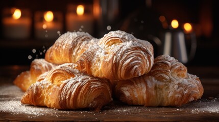 A Pile of Croissants on a Wooden Table