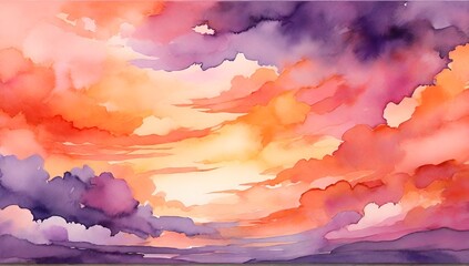 Vector sunset sky watercolor abstract background watercolor background, Abstract light, and blurred watercolor background sunset skylight orange purple, AI generated