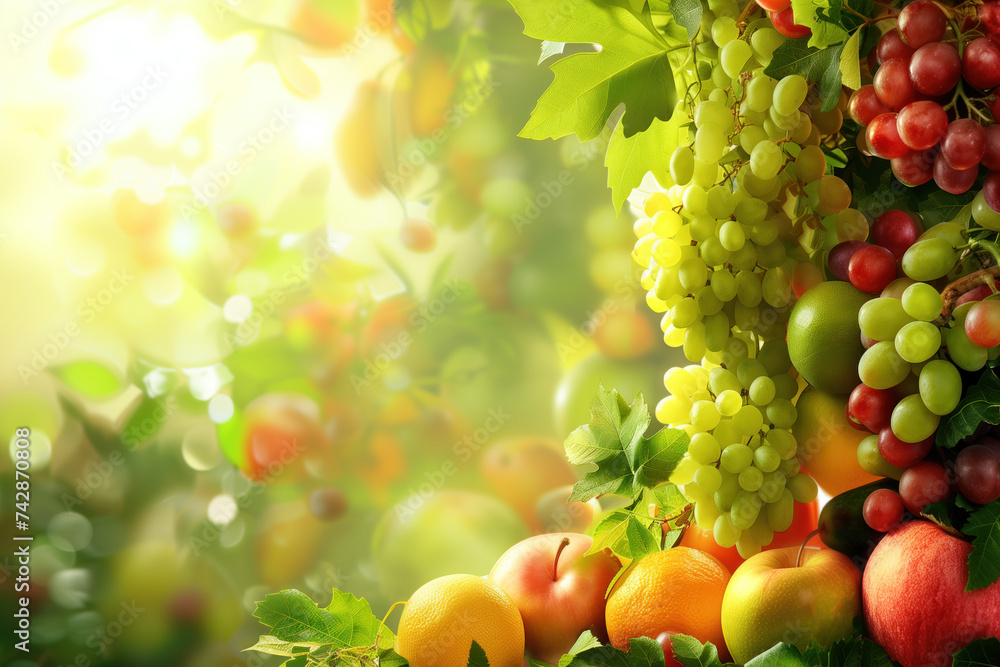 Poster a slide background for showcasing a healthy lifestyle. fruits and vegetables. background image. crea