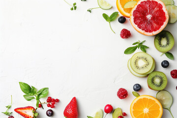 A slide background for showcasing a healthy lifestyle. Fruits and vegetables. Background image. Created with Generative AI technology.