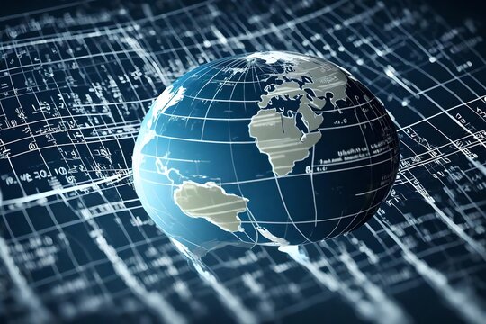 Animation of globe spinning and mathematical formulae information flowing globe, world, earth, technology, map, global, 