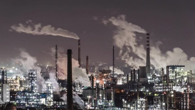 Petrochemical Plant and Oil Refinery Industry at Night