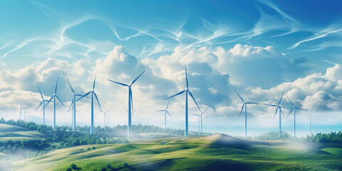 Painting of Wind Turbines Amidst Lush Green Landscape