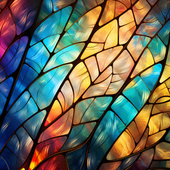 Abstract patterns of light through stained glass.