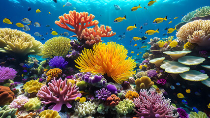 Fototapeta na wymiar Colorful and beautiful underwater world with corals and tropical fish.