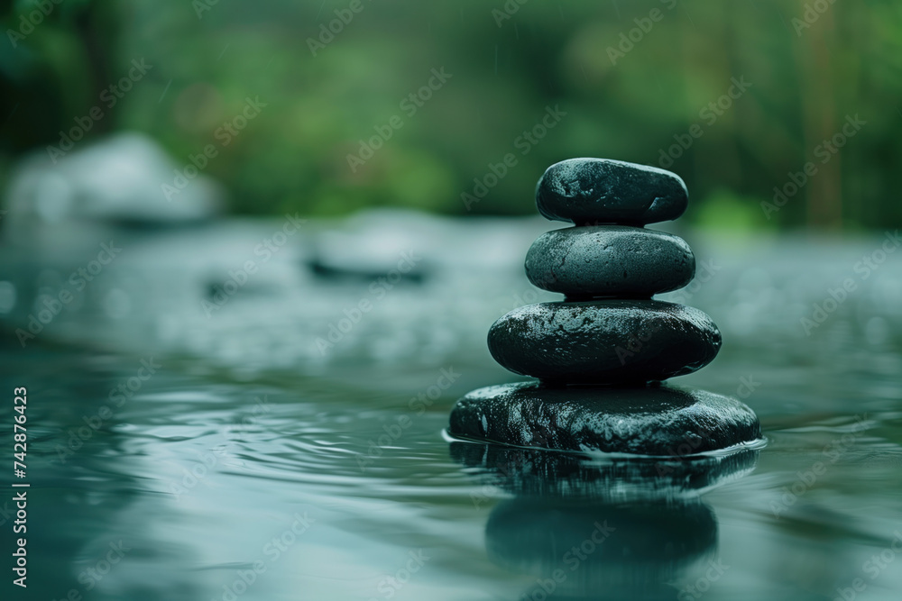 Poster zen stones in water. a slide background for showcasing wellness and meditation. background image. cr