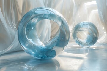 Modern art beauty in transparent surface illusion spherical shapes in blue