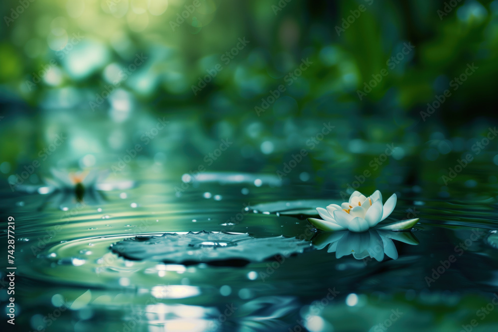Poster water lily in the pond. a slide background for showcasing wellness and meditation. background image.