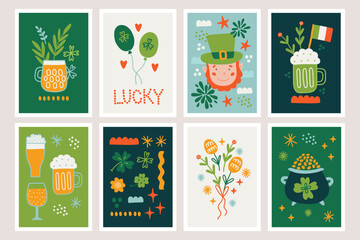 St. Patrick's Day greeting cards with beer, balloon, flag, shamrock