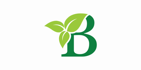 leaf logo design with letter logo b consept premium vector