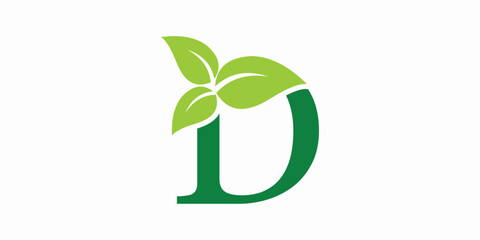 leaf logo design with letter logo d consept premium vector