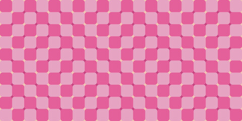 Wavy checkerboard background. Optical illusion. Geometric retro psychedelic checkered pattern. Abstract vector backdrop.