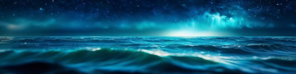 Fototapeta na wymiar Abstract colorful illustration of night sea on dark blurred background for social media banner, website and for your design, space for text.