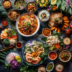 Fototapeta premium The diversity of flavors, colors, and textures that make Thai food uniquely appealing and globally loved.