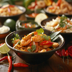 Focus on the unique blend of flavors and spices that characterize Thai food.