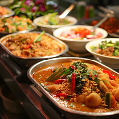 Focus on the unique blend of flavors and spices that characterize Thai food.