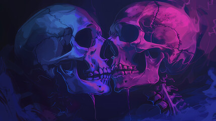 background skull kissing art illustration