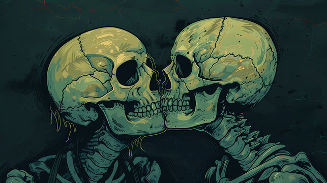 background skull kissing art illustration