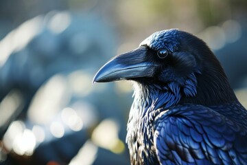 Cuervo negro de perfil
