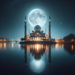 mosque and moonlight, islamic ramadan background