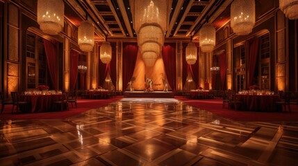 A photo of a grand ballroom with geometric patterns - obrazy, fototapety, plakaty