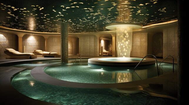 A photo of a luxurious spa with mosaic tiles